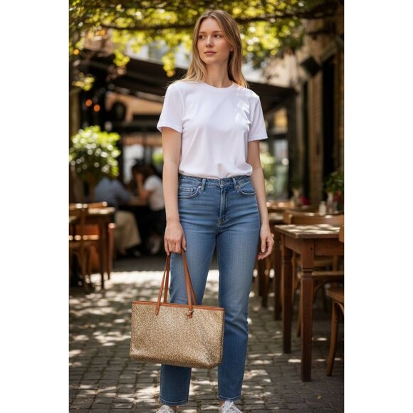 Crewcuts Handbags - Gold Glitter Tote Bag With Faux Leather Straps 15" Width Spacious Interior Styli
